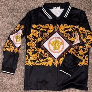Fashion Inspired Black and Gold Long Sleeve Shirt